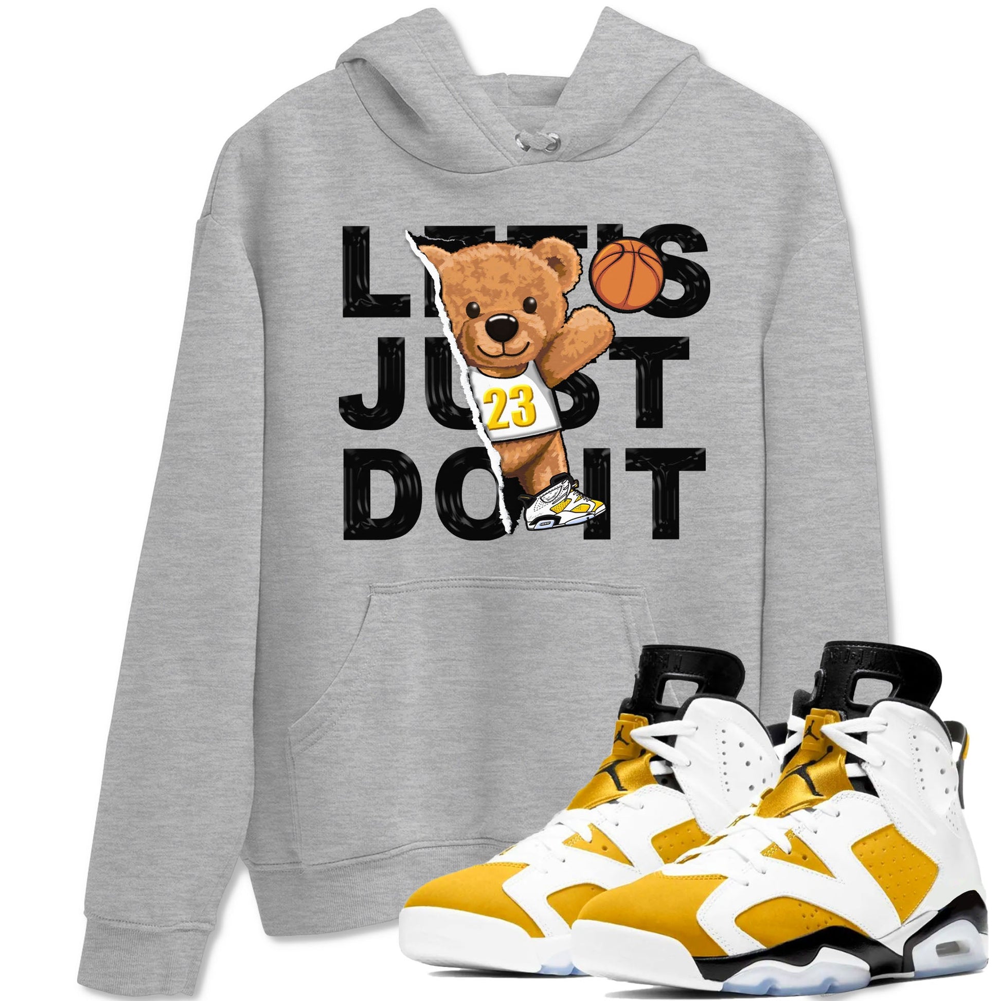 Rip Out Bear sneaker match tees to Yellow Ochre 6s street fashion brand for shirts to match Jordans SNRT Sneaker Tees Air Jordan 6 Yellow Ochre unisex t-shirt Heather Grey 1 unisex shirt