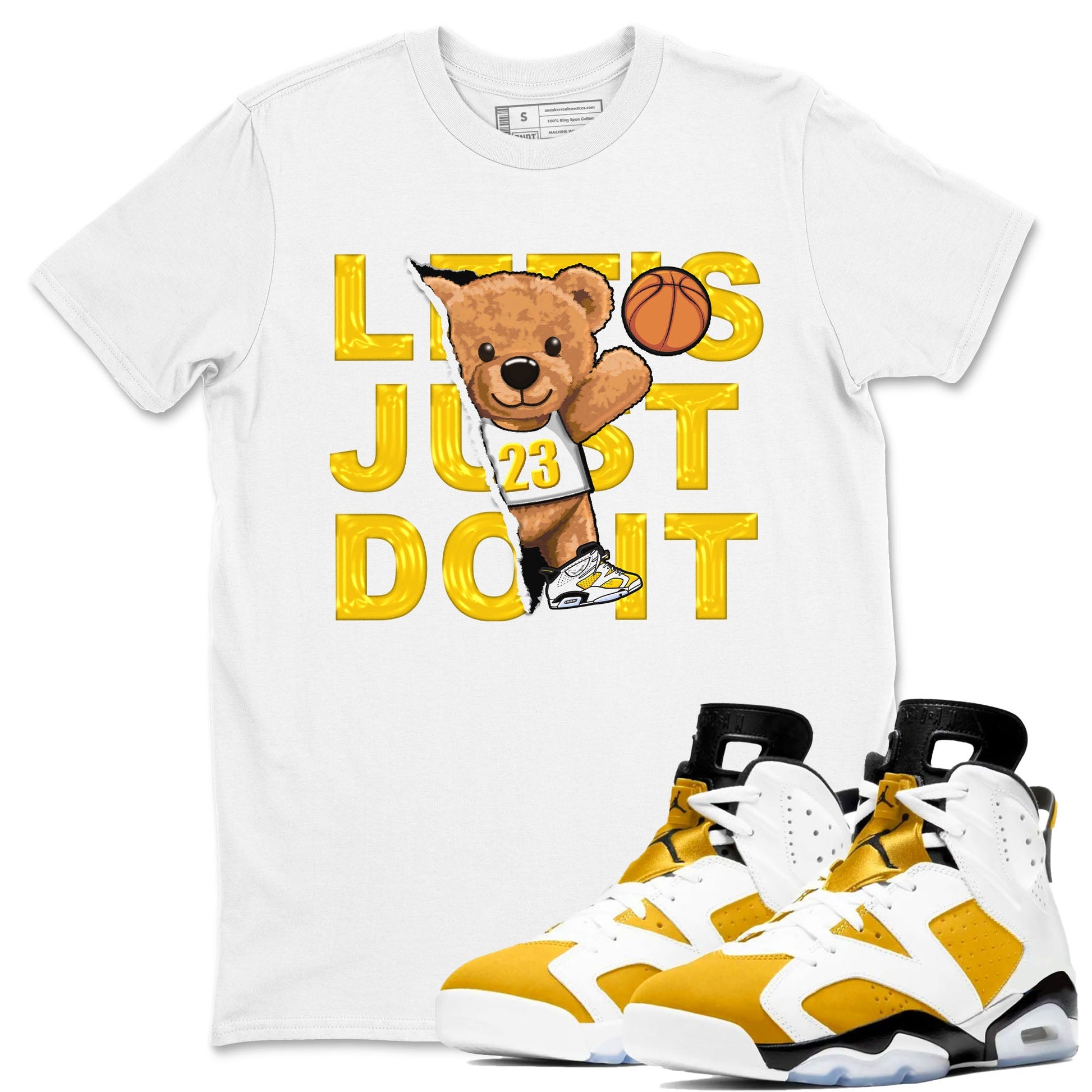 Rip Out Bear sneaker match tees to Yellow Ochre 6s street fashion brand for shirts to match Jordans SNRT Sneaker Tees Air Jordan 6 Yellow Ochre unisex t-shirt White 1 unisex shirt