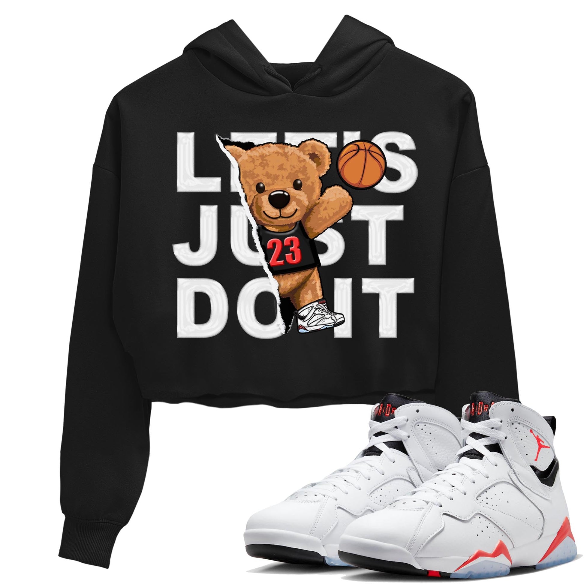 Air Jordan 7 White Infrared shirt to match jordans Rip Out Bear sneaker tees White Infrared 7s SNRT Sneaker Release Tees Black 1 Crop T-Shirt