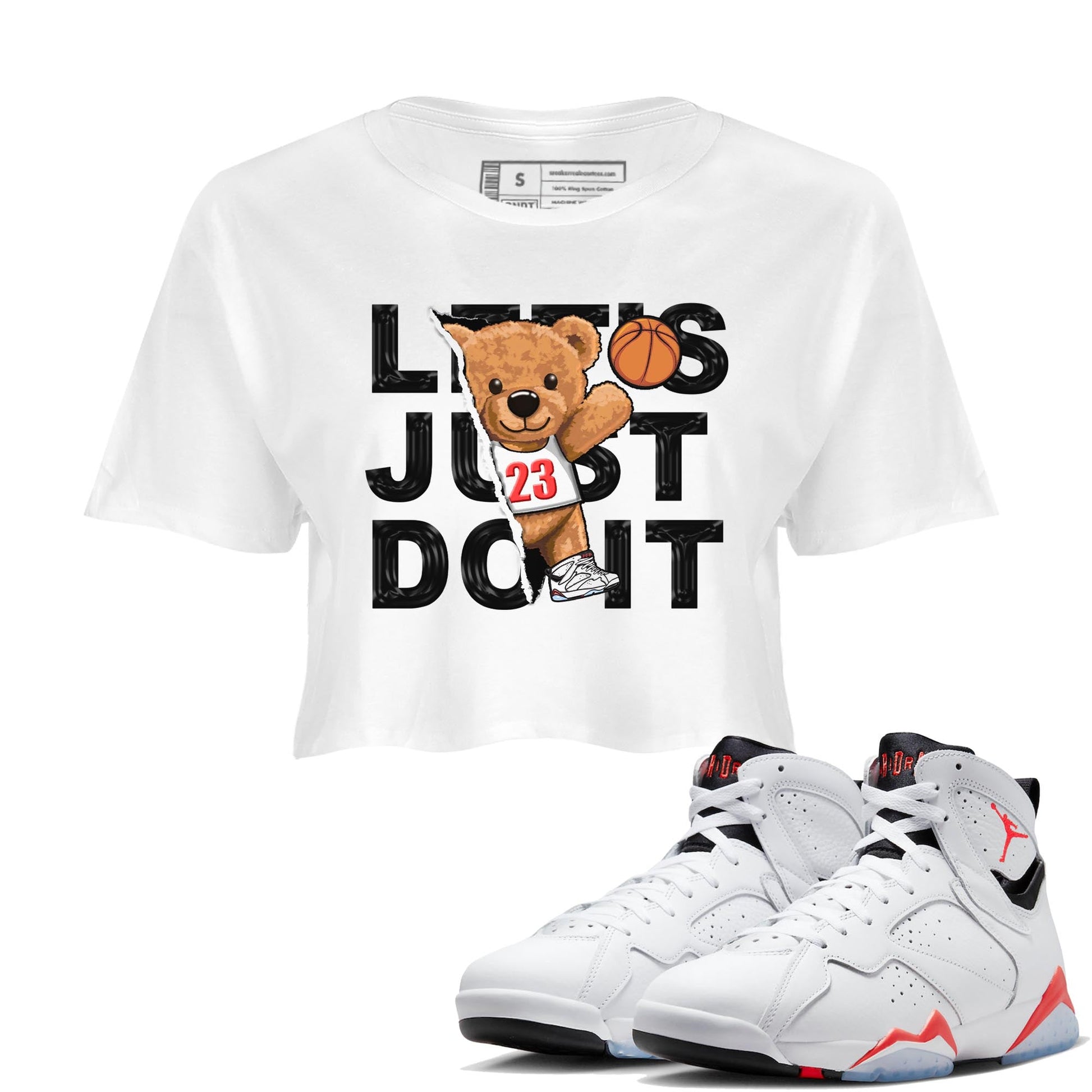 Air Jordan 7 White Infrared shirt to match jordans Rip Out Bear sneaker tees White Infrared 7s SNRT Sneaker Release Tees White 1 Crop T-Shirt