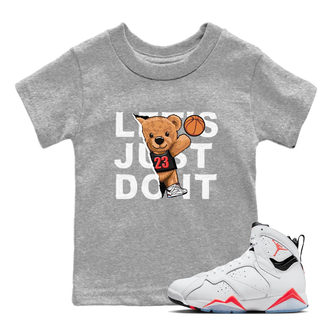 Air Jordan 7 White Infrared shirt to match jordans Rip Out Bear sneaker tees White Infrared 7s SNRT Sneaker Release Tees Baby Toddler Heather Grey 1 T-Shirt