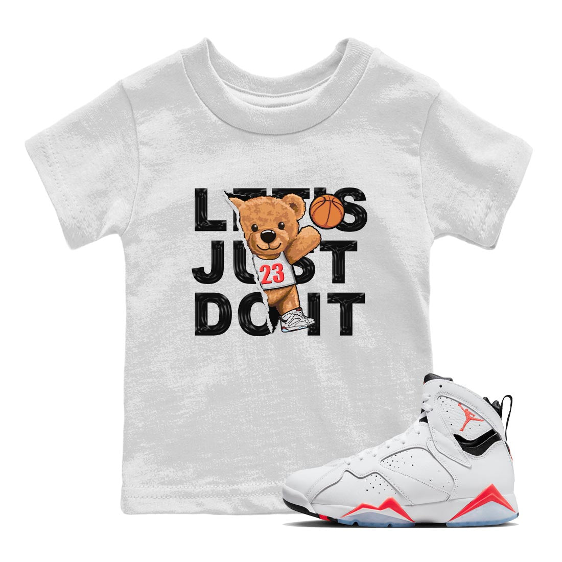 Air Jordan 7 White Infrared shirt to match jordans Rip Out Bear sneaker tees White Infrared 7s SNRT Sneaker Release Tees Baby Toddler White 1 T-Shirt