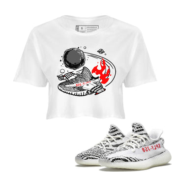 Yeezy 350 Zebra shirt to match Yeezys Rocket Boost sneaker tees Yeezy Boost 350 V2 Zebra SNRT Sneaker Release Tees White 1 Crop T-Shirt