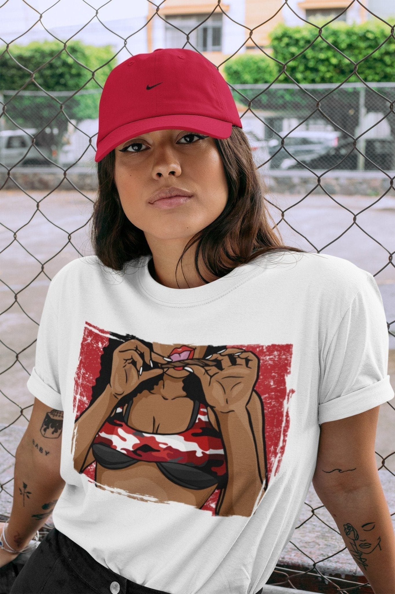 Jordan 1 Varsity Red Chicago Sneaker Match Tees Roll Up Sneaker Tees Jordan 1 Varsity Red Chicago Sneaker Release Tees Unisex Shirts