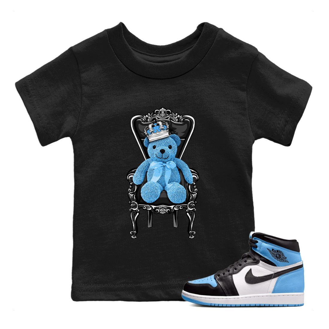 Air Jordan 1 Retro High OG UNC Toe Shirt to match Jordans Royal Bear Sneaker Tees AJ1 UNC Toe Tee Kids and Baby Tees Black 1