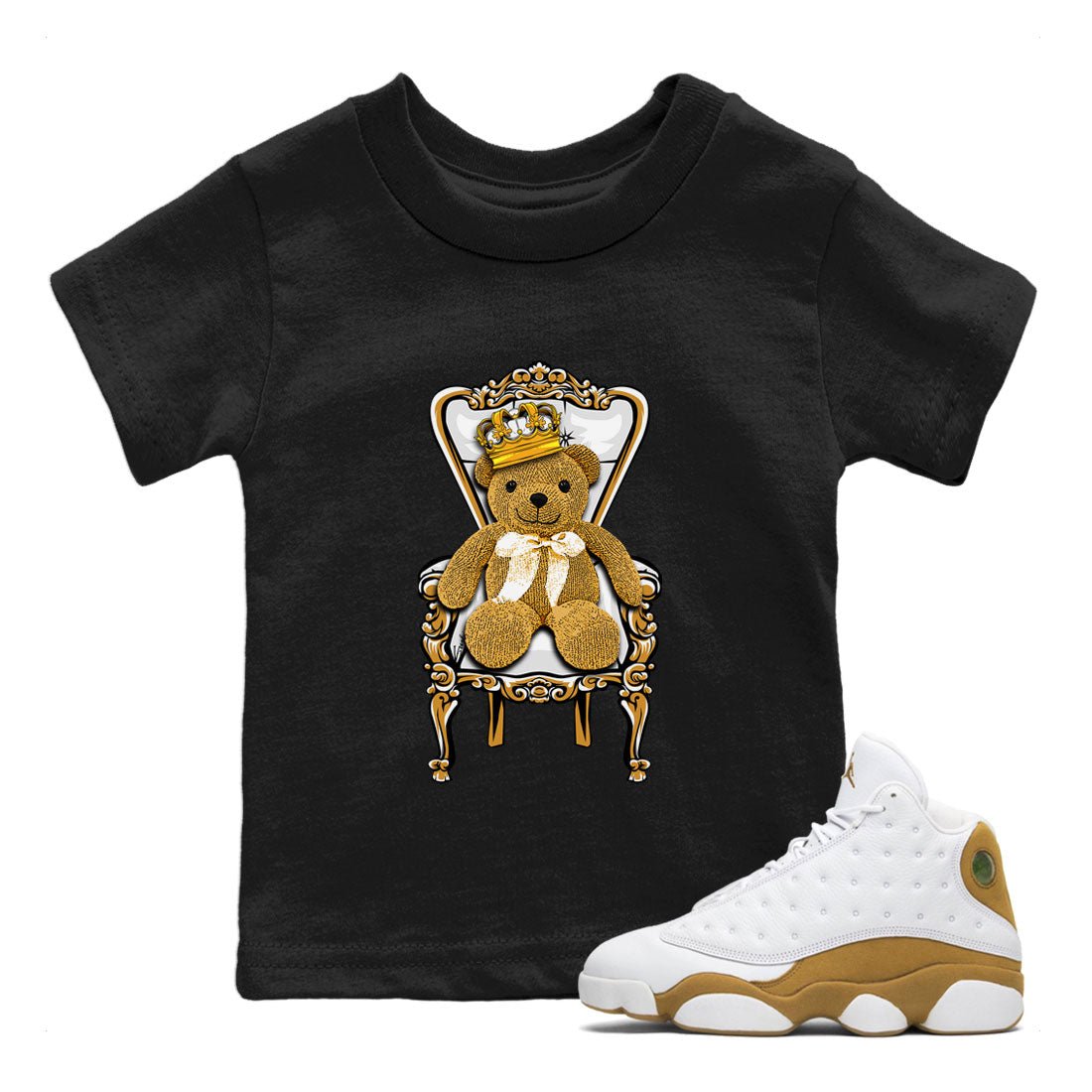 Air Jordan 13 Wheat shirt to match jordans Royal Bear sneaker tees 13 Wheat SNRT Sneaker Release Tees Baby Toddler Kids Black 1 T-Shirt
