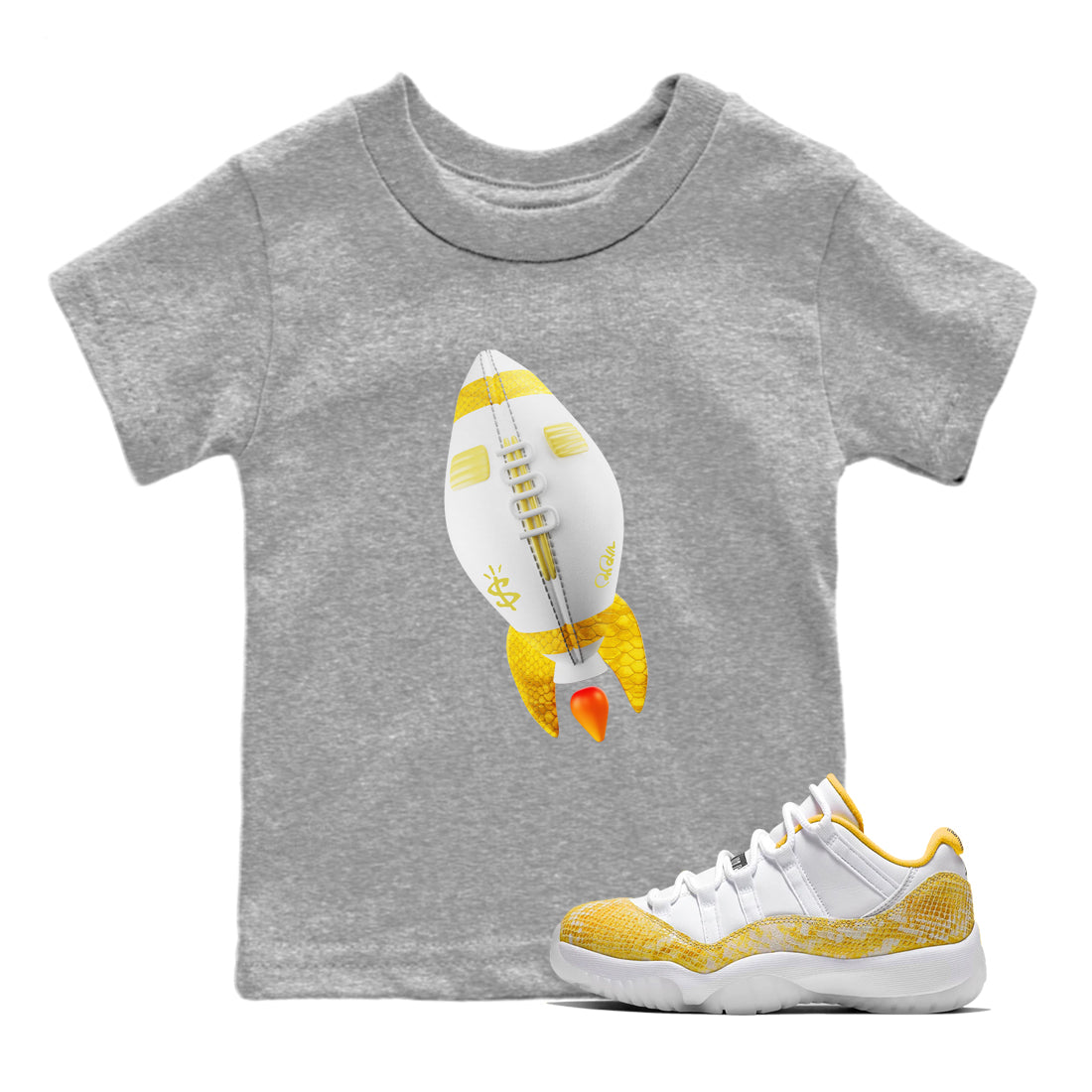 Air Jordan 11 Yellow Python Rugby Rocket Baby and Kids Sneaker Tees Air Jordan 11 Yellow Python Kids Sneaker Tees Size Chart