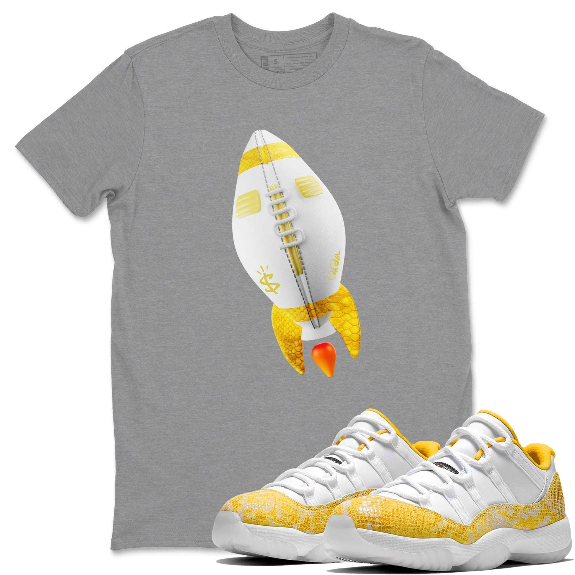 Air Jordan 11 Yellow Python Rugby Rocket Crew Neck Sneaker Tees AJ 11 Yellow Python Sneaker T-Shirts Size Chart