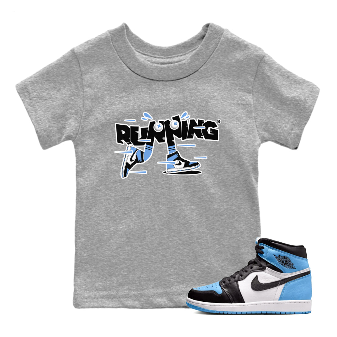 Air Jordan 1 Retro High OG UNC Toe Shirt to match Jordans Running Shoes Sneaker Tees AJ1 UNC Toe SNRT Sneaker Release Tees Kids and Baby Tees Heather Grey 1
