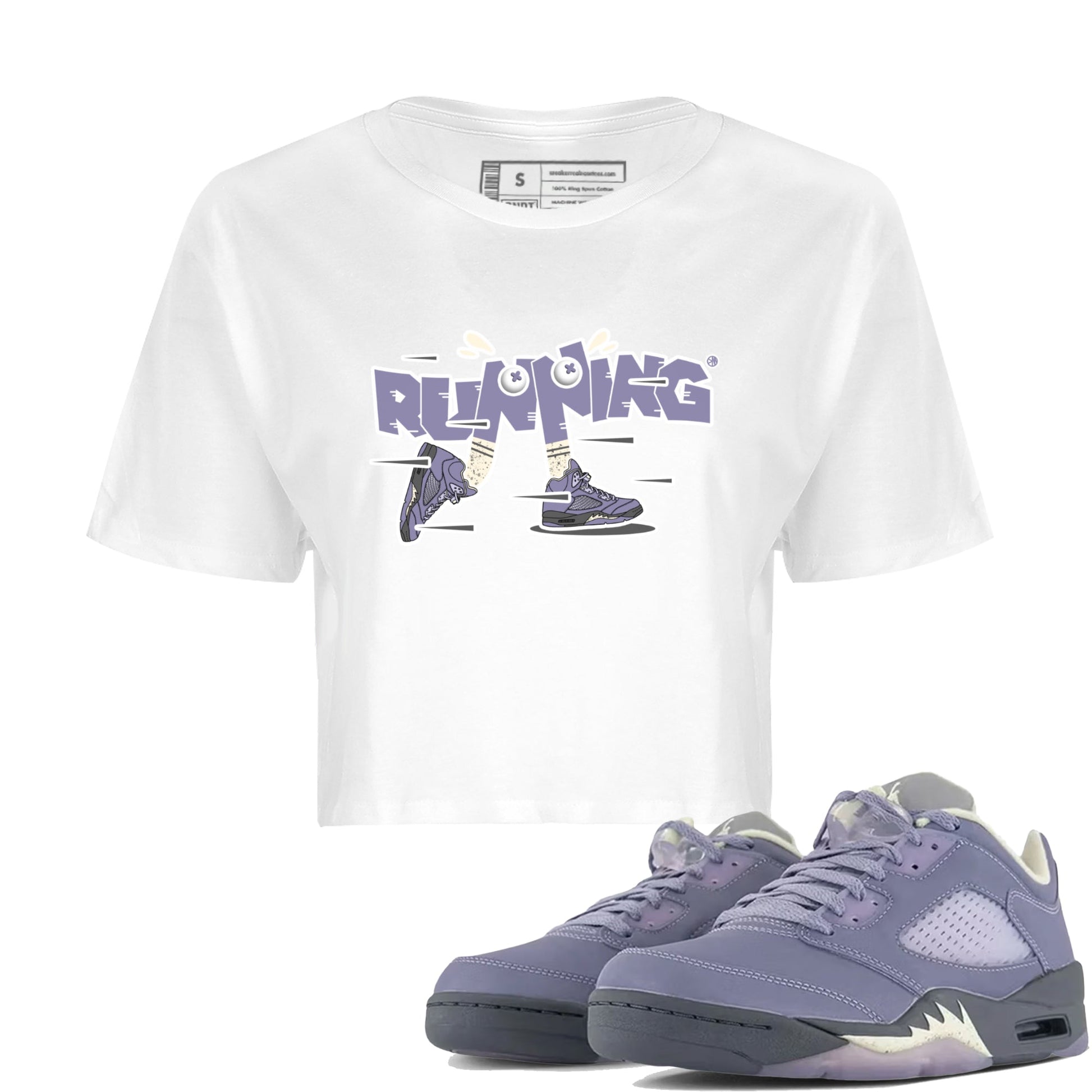 Air Jordan 5 Indigo Haze Sneaker Match Tees Running Shoes Sneaker Tees AJ5 Indigo Haze Sneaker Release Tees Women's Shirts White 1