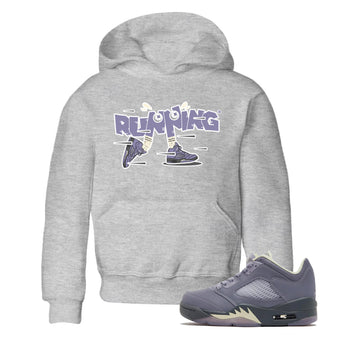Air Jordan 5 Indigo Haze Sneaker Match Tees Running Shoes Sneaker Tees AJ5 Indigo Haze Sneaker Release Tees Kids Shirts Heather Grey 1