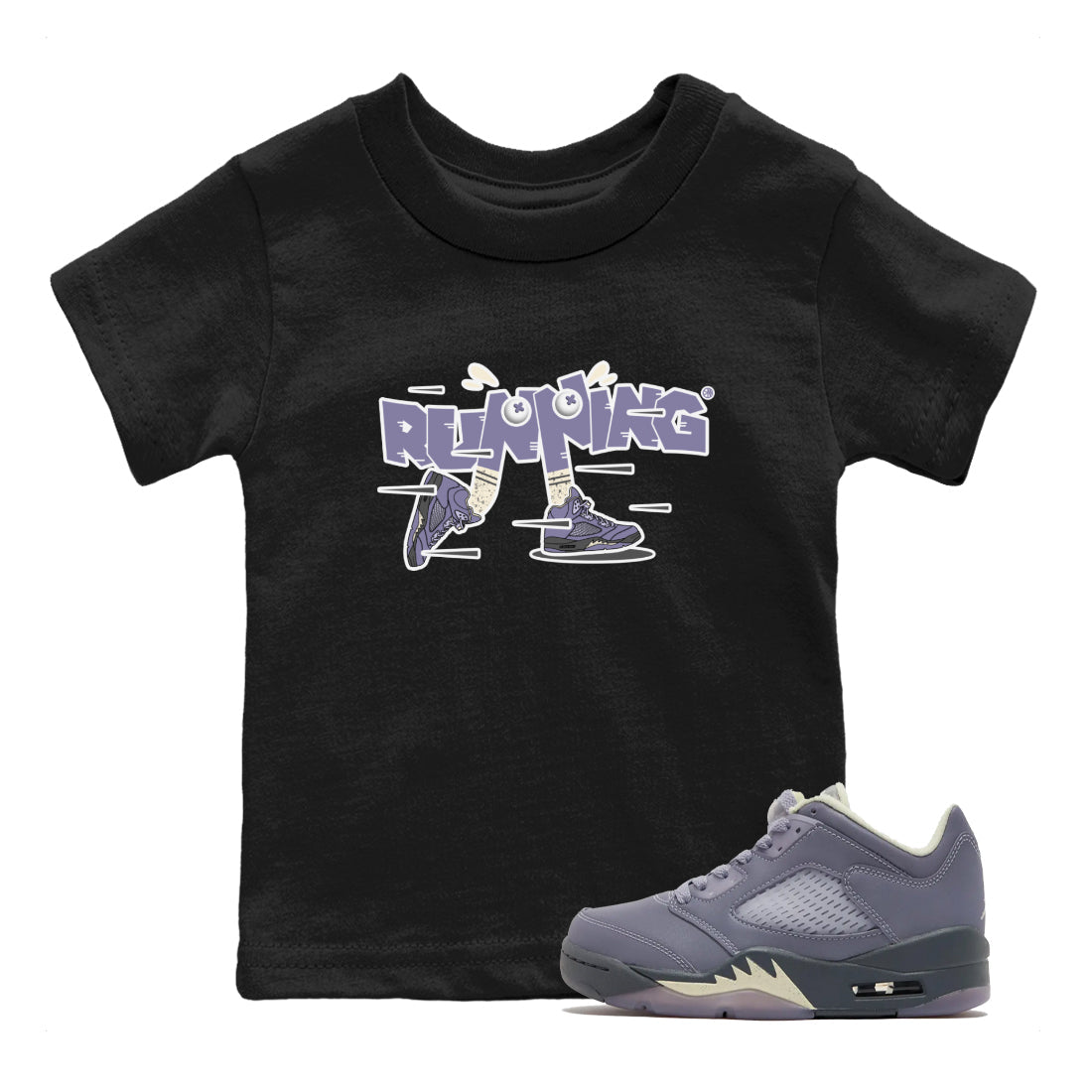 Air Jordan 5 Indigo Haze Sneaker Match Tees Running Shoes Sneaker Tees AJ5 Indigo Haze Sneaker Release Tees Kids Shirts Black 1
