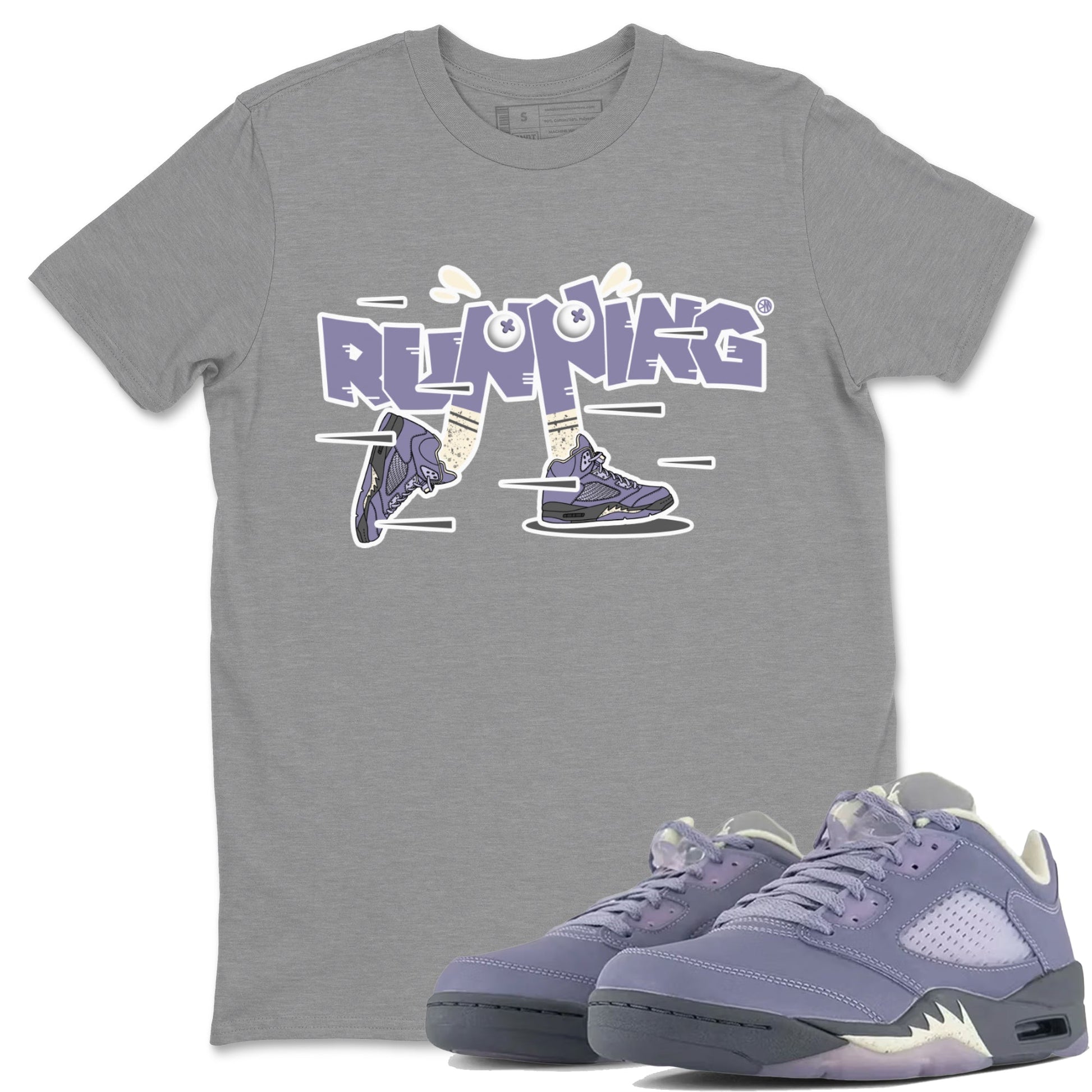 Air Jordan 5 Indigo Haze Sneaker Match Tees Running Shoes Sneaker Tees AJ5 Indigo Haze Sneaker Release Tees Unisex Shirts Heather Grey 1