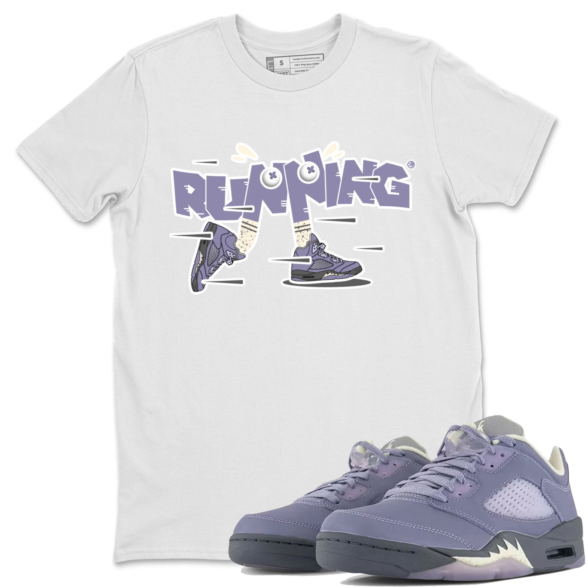 Air Jordan 5 Indigo Haze Sneaker Match Tees Running Shoes Sneaker Tees AJ5 Indigo Haze Sneaker Release Tees Unisex Shirts White 1