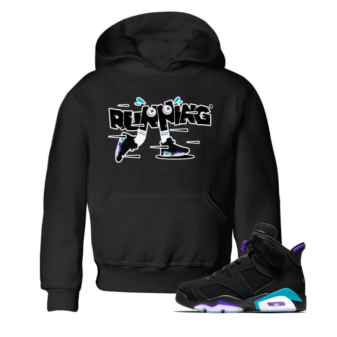 Air Jordan 6 Aqua Sneaker Match Tees Running Shoes Sneaker Tees AJ6 Aqua Sneaker Release Tees Kids Shirts Black 1