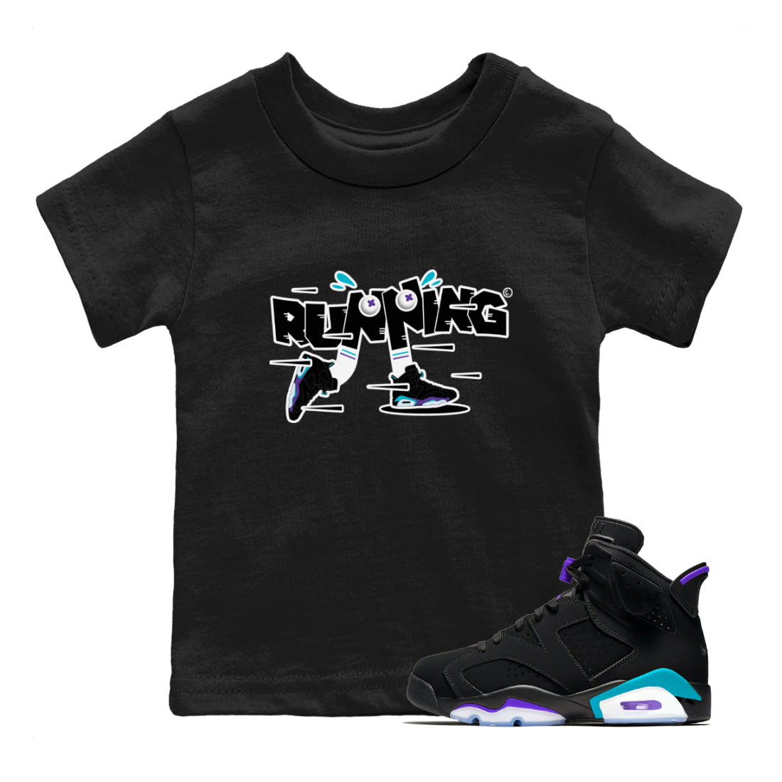 Air Jordan 6 Aqua Sneaker Match Tees Running Shoes Sneaker Tees AJ6 Aqua Sneaker Release Tees Kids Shirts Black 1