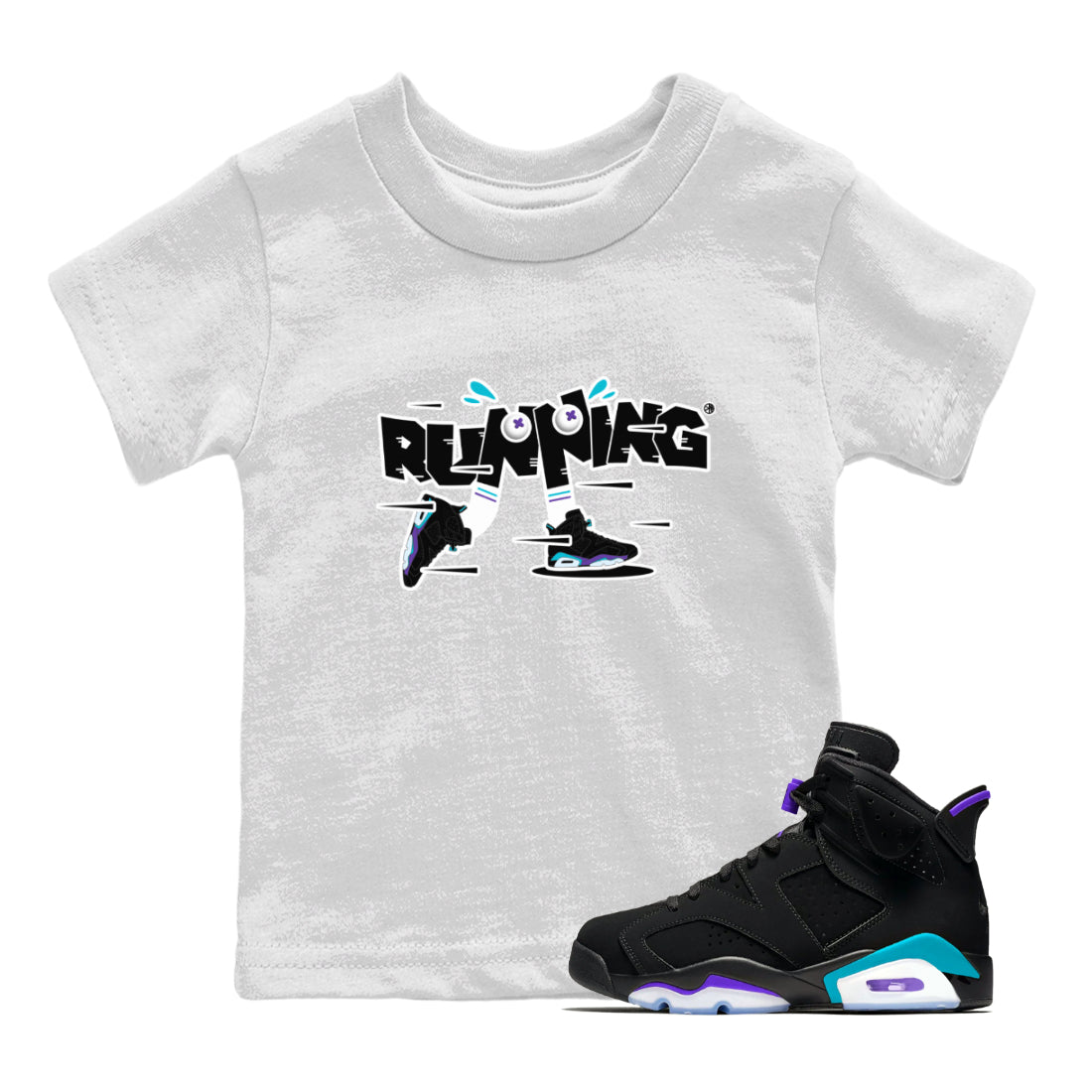 Air Jordan 6 Aqua Sneaker Match Tees Running Shoes Sneaker Tees AJ6 Aqua Sneaker Release Tees Kids Shirts White 1