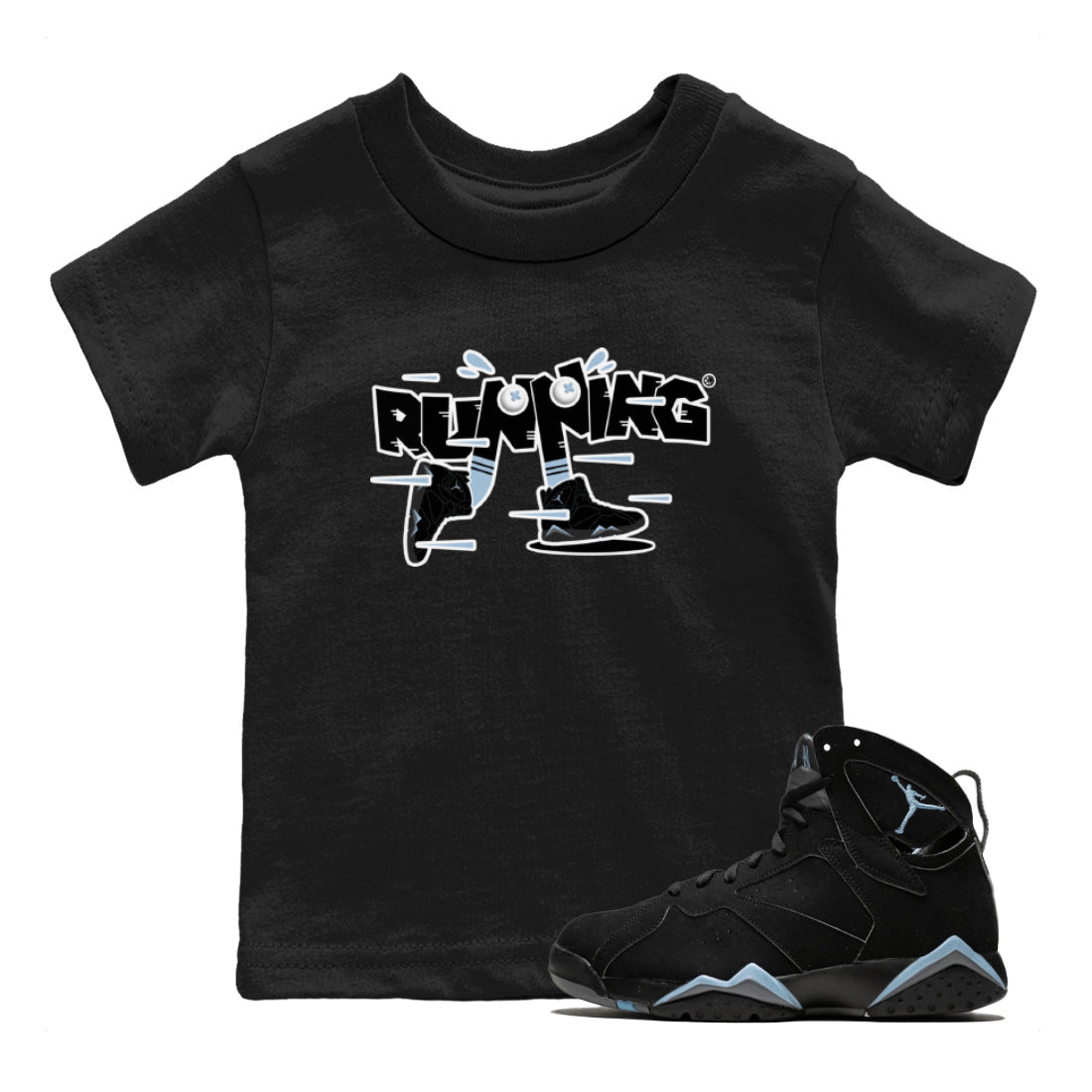 Air Jordan 7 Chambray Sneaker Match Tees Running Shoes Sneaker Tees AJ7 Chambray Sneaker Release Tees Kids Shirts Black 1
