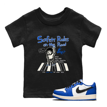AJ1 Game Royal shirt to match jordans Safety Rules On The Road sneaker tees AJ1 Game Royal SNRT sneaker release tees baby toddler Black 1 cotton Shirt
