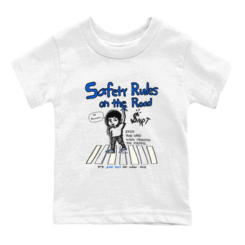 AJ1 Game Royal shirt to match jordans Safety Rules On The Road sneaker tees AJ1 Game Royal SNRT sneaker release tees baby toddler White 2 cotton Shirt