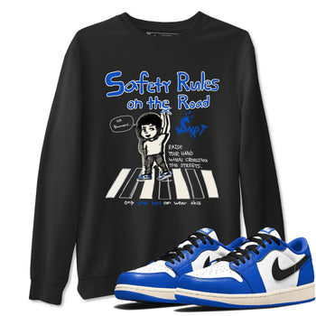 AJ1 Game Royal shirt to match jordans Safety Rules On The Road sneaker tees AJ1 Game Royal SNRT Sneaker Release Tees unisex cotton Black 1 crew neck shirt