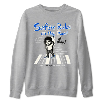 AJ1 Game Royal shirt to match jordans Safety Rules On The Road sneaker tees AJ1 Game Royal SNRT Sneaker Release Tees unisex cotton Heather Grey 2 crew neck shirt