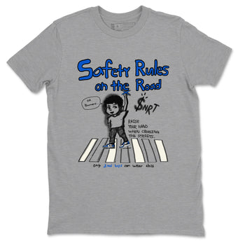 AJ1 Game Royal shirt to match jordans Safety Rules On The Road sneaker tees AJ1 Game Royal SNRT Sneaker Release Tees unisex cotton Heather Grey 2 crew neck shirt