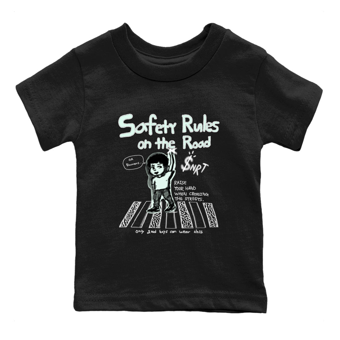 3s Green Glow shirt to match jordans Safety Rules On The Road sneaker tees Air Jordan 3 Green Glow SNRT sneaker release tees baby toddler Black 2 cotton Shirt