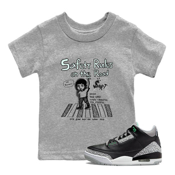 3s Green Glow shirt to match jordans Safety Rules On The Road sneaker tees Air Jordan 3 Green Glow SNRT sneaker release tees baby toddler Heather Grey 1 cotton Shirt