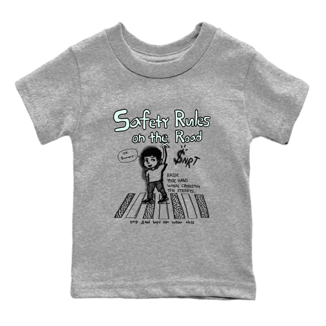 3s Green Glow shirt to match jordans Safety Rules On The Road sneaker tees Air Jordan 3 Green Glow SNRT sneaker release tees baby toddler Heather Grey 2 cotton Shirt