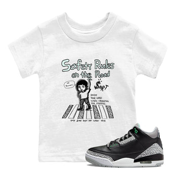 3s Green Glow shirt to match jordans Safety Rules On The Road sneaker tees Air Jordan 3 Green Glow SNRT sneaker release tees baby toddler White 1 cotton Shirt