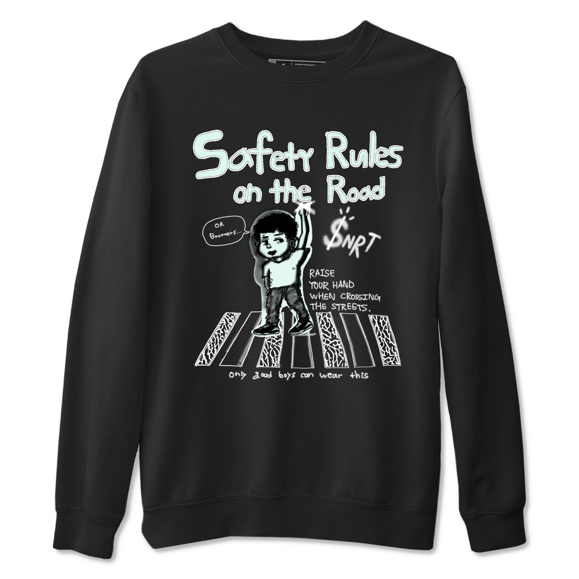 3s Green Glow shirt to match jordans Safety Rules On The Road sneaker tees Air Jordan 3 Green Glow SNRT Sneaker Release Tees unisex cotton Black 2 crew neck shirt