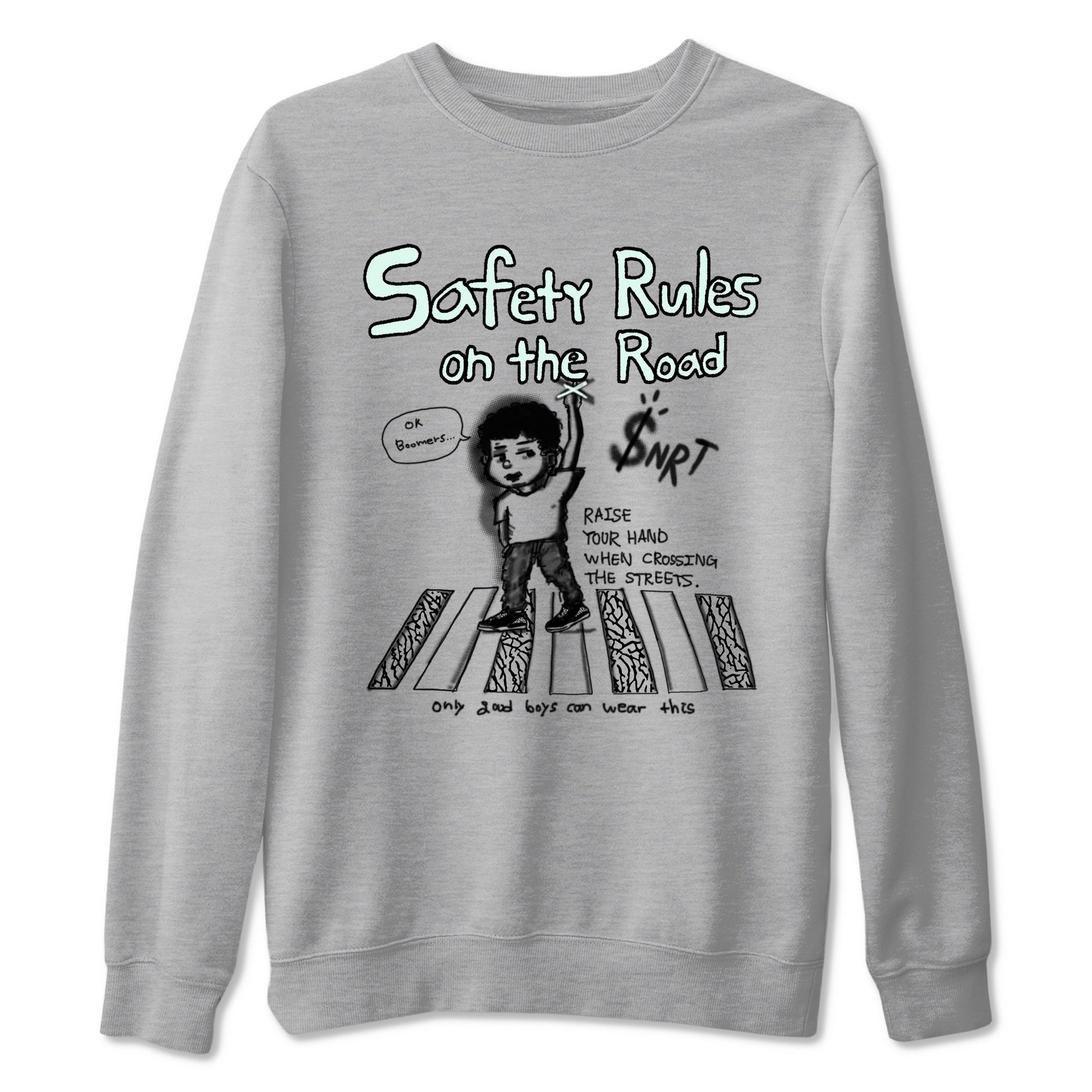 3s Green Glow shirt to match jordans Safety Rules On The Road sneaker tees Air Jordan 3 Green Glow SNRT Sneaker Release Tees unisex cotton Heather Grey 2 crew neck shirt