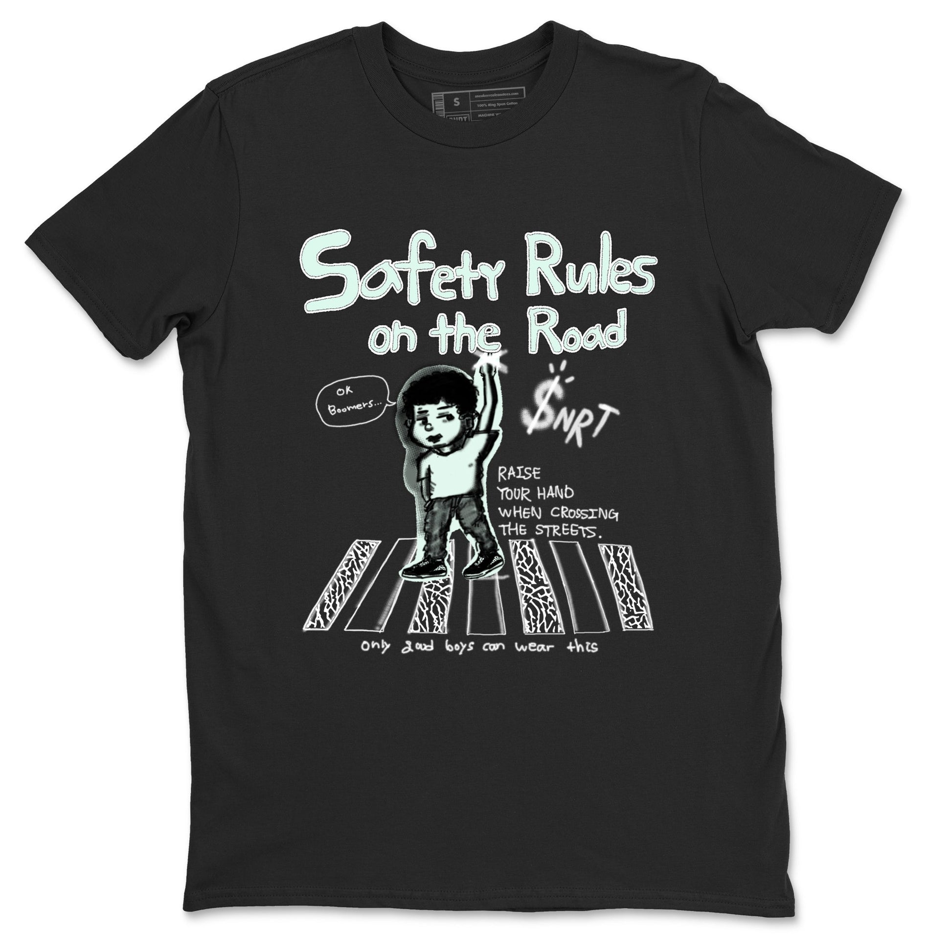 3s Green Glow shirt to match jordans Safety Rules On The Road sneaker tees Air Jordan 3 Green Glow SNRT Sneaker Release Tees unisex cotton Black 2 crew neck shirt