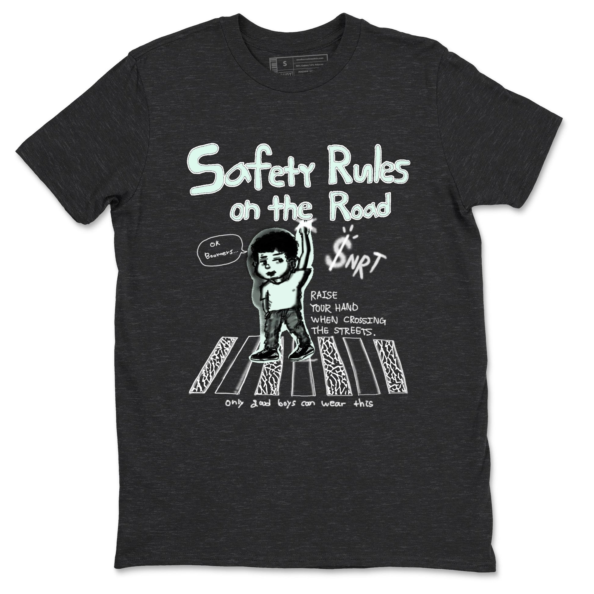 3s Green Glow shirt to match jordans Safety Rules On The Road sneaker tees Air Jordan 3 Green Glow SNRT Sneaker Release Tees unisex cotton Charcoal Heather 2 crew neck shirt