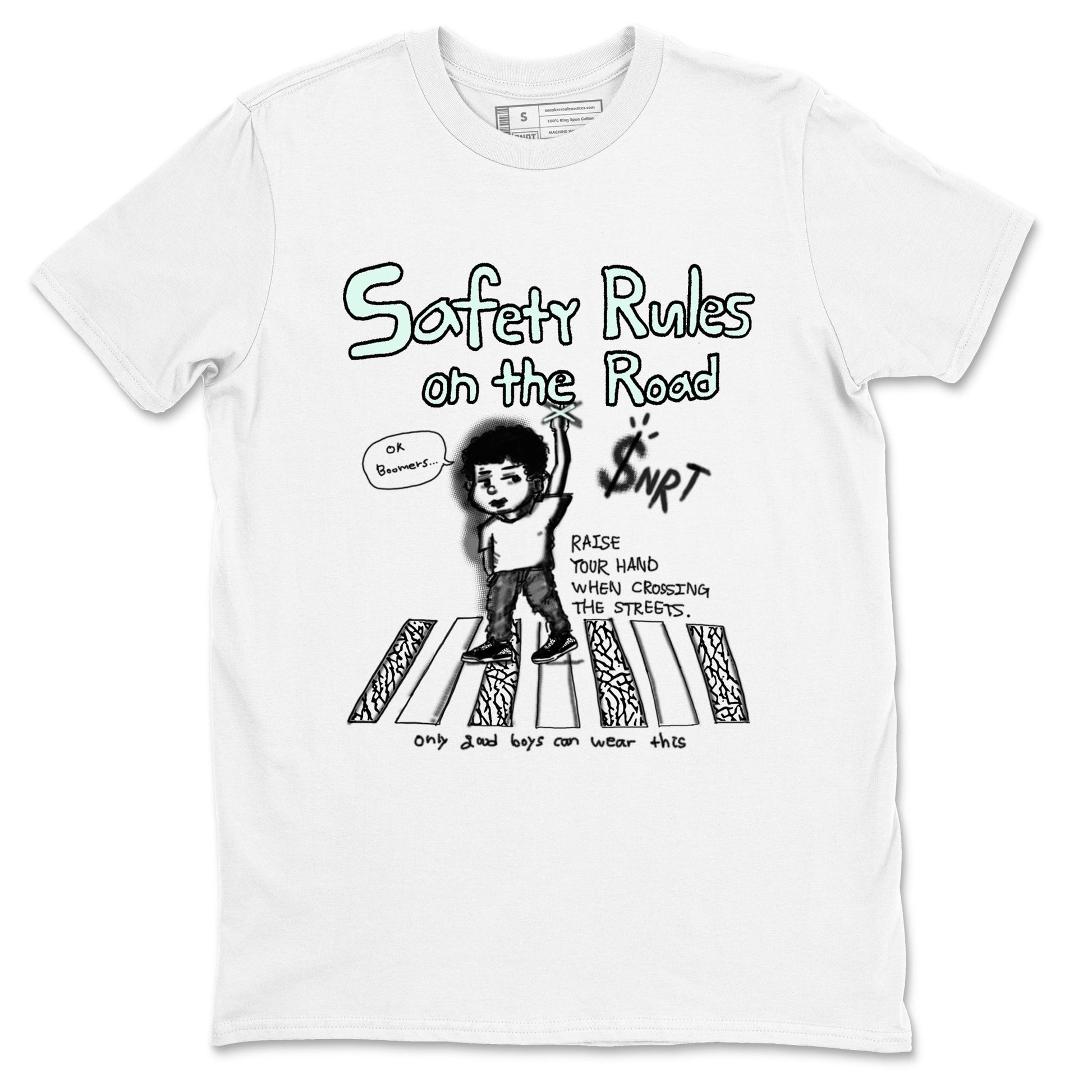 3s Green Glow shirt to match jordans Safety Rules On The Road sneaker tees Air Jordan 3 Green Glow SNRT Sneaker Release Tees unisex cotton White 2 crew neck shirt