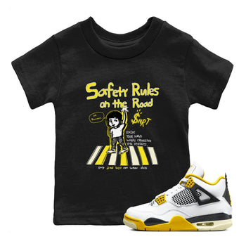 4s Vivid Sulfur shirt to match jordans Safety Rules On The Road sneaker tees Air Jordan 4 Vivid Sulfur SNRT sneaker release tees baby toddler Black 1 cotton Shirt
