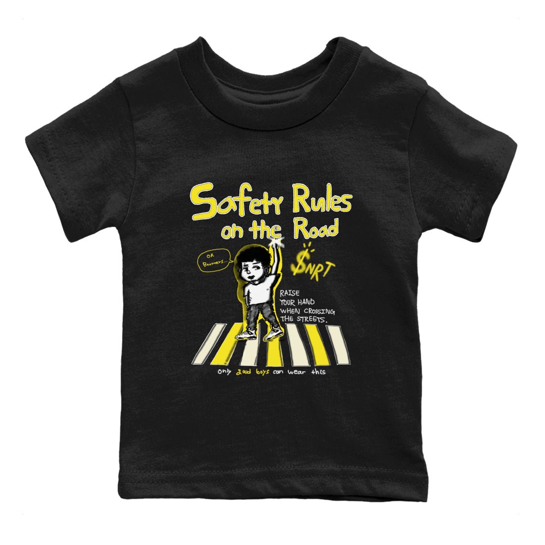 4s Vivid Sulfur shirt to match jordans Safety Rules On The Road sneaker tees Air Jordan 4 Vivid Sulfur SNRT sneaker release tees baby toddler Black 2 cotton Shirt