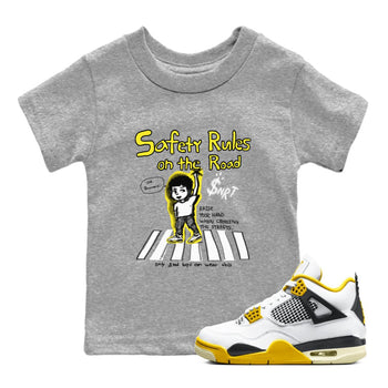 4s Vivid Sulfur shirt to match jordans Safety Rules On The Road sneaker tees Air Jordan 4 Vivid Sulfur SNRT sneaker release tees baby toddler Heather Grey 1 cotton Shirt
