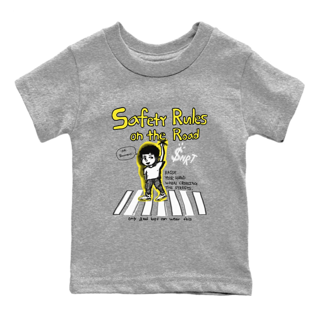 4s Vivid Sulfur shirt to match jordans Safety Rules On The Road sneaker tees Air Jordan 4 Vivid Sulfur SNRT sneaker release tees baby toddler Heather Grey 2 cotton Shirt