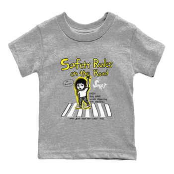 4s Vivid Sulfur shirt to match jordans Safety Rules On The Road sneaker tees Air Jordan 4 Vivid Sulfur SNRT sneaker release tees baby toddler Heather Grey 2 cotton Shirt