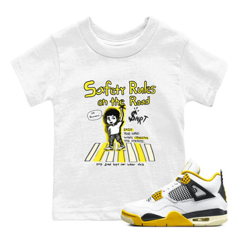 4s Vivid Sulfur shirt to match jordans Safety Rules On The Road sneaker tees Air Jordan 4 Vivid Sulfur SNRT sneaker release tees baby toddler White 1 cotton Shirt