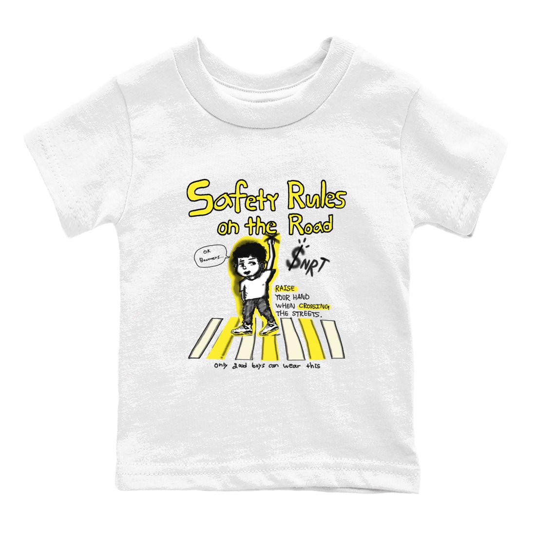 4s Vivid Sulfur shirt to match jordans Safety Rules On The Road sneaker tees Air Jordan 4 Vivid Sulfur SNRT sneaker release tees baby toddler White 2 cotton Shirt