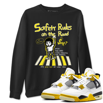 4s Vivid Sulfur shirt to match jordans Safety Rules On The Road sneaker tees Air Jordan 4 Vivid Sulfur SNRT Sneaker Release Tees unisex cotton Black 1 crew neck shirt