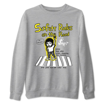 4s Vivid Sulfur shirt to match jordans Safety Rules On The Road sneaker tees Air Jordan 4 Vivid Sulfur SNRT Sneaker Release Tees unisex cotton Heather Grey 2 crew neck shirt