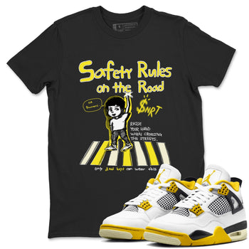 4s Vivid Sulfur shirt to match jordans Safety Rules On The Road sneaker tees Air Jordan 4 Vivid Sulfur SNRT Sneaker Release Tees unisex cotton Black 1 crew neck shirt