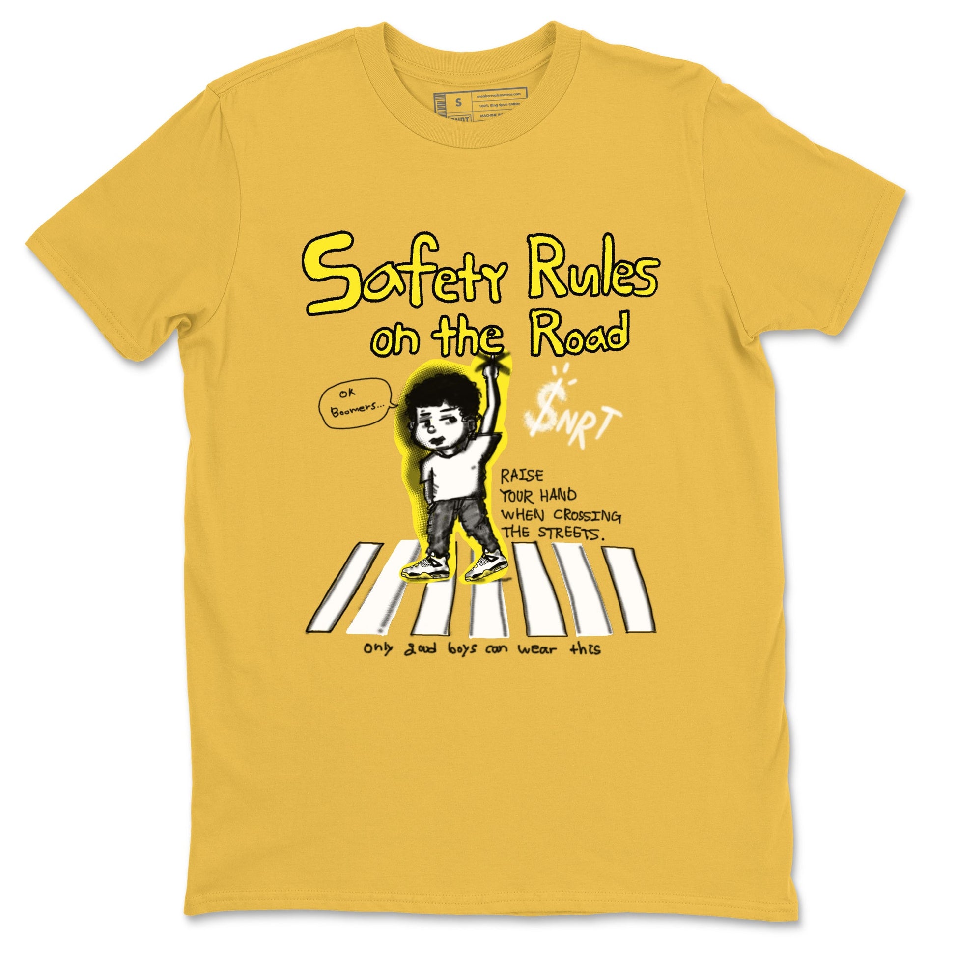 4s Vivid Sulfur shirt to match jordans Safety Rules On The Road sneaker tees Air Jordan 4 Vivid Sulfur SNRT Sneaker Release Tees unisex cotton Daisy 2 crew neck shirt