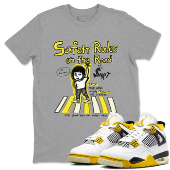 4s Vivid Sulfur shirt to match jordans Safety Rules On The Road sneaker tees Air Jordan 4 Vivid Sulfur SNRT Sneaker Release Tees unisex cotton Heather Grey 1 crew neck shirt