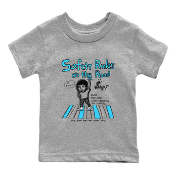 AJ9 Powder Blue shirt to match jordans Safety Rules On The Road sneaker tees Air Jordan 9 Powder Blue SNRT sneaker release tees baby toddler Heather Grey 2 cotton Shirt