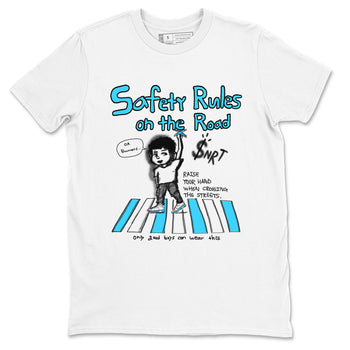 AJ9 Powder Blue shirt to match jordans Safety Rules On The Road sneaker tees Air Jordan 9 Powder Blue SNRT Sneaker Release Tees unisex cotton White 2 crew neck shirt
